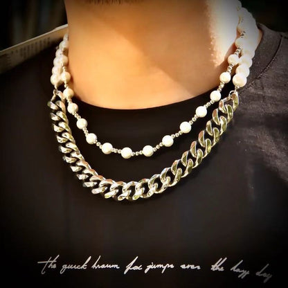 Pearl Stacked Cuban Link Chain
