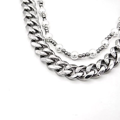 Pearl Stacked Cuban Link Chain