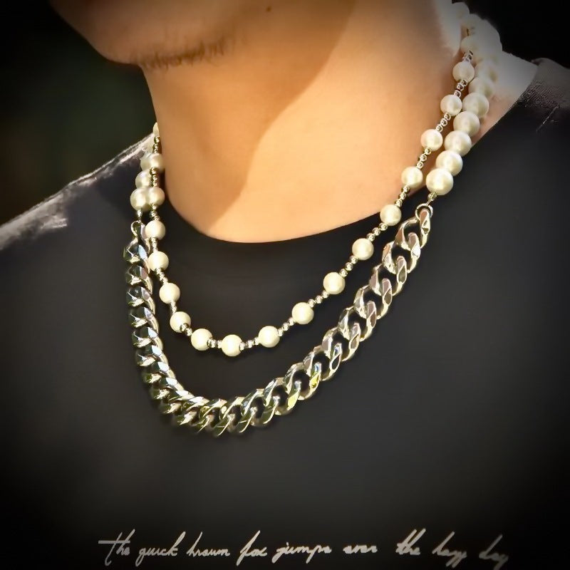 Pearl Stacked Cuban Link Chain