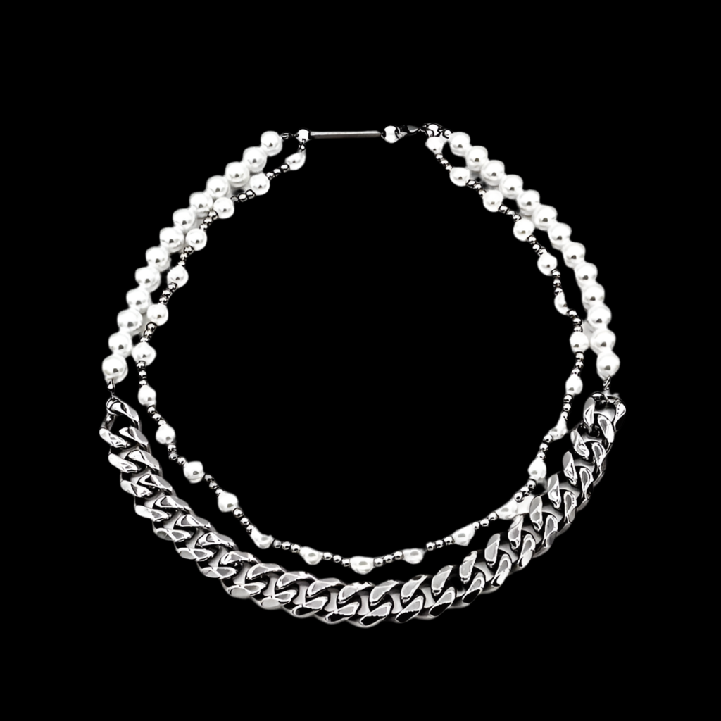 Pearl Stacked Cuban Link Chain